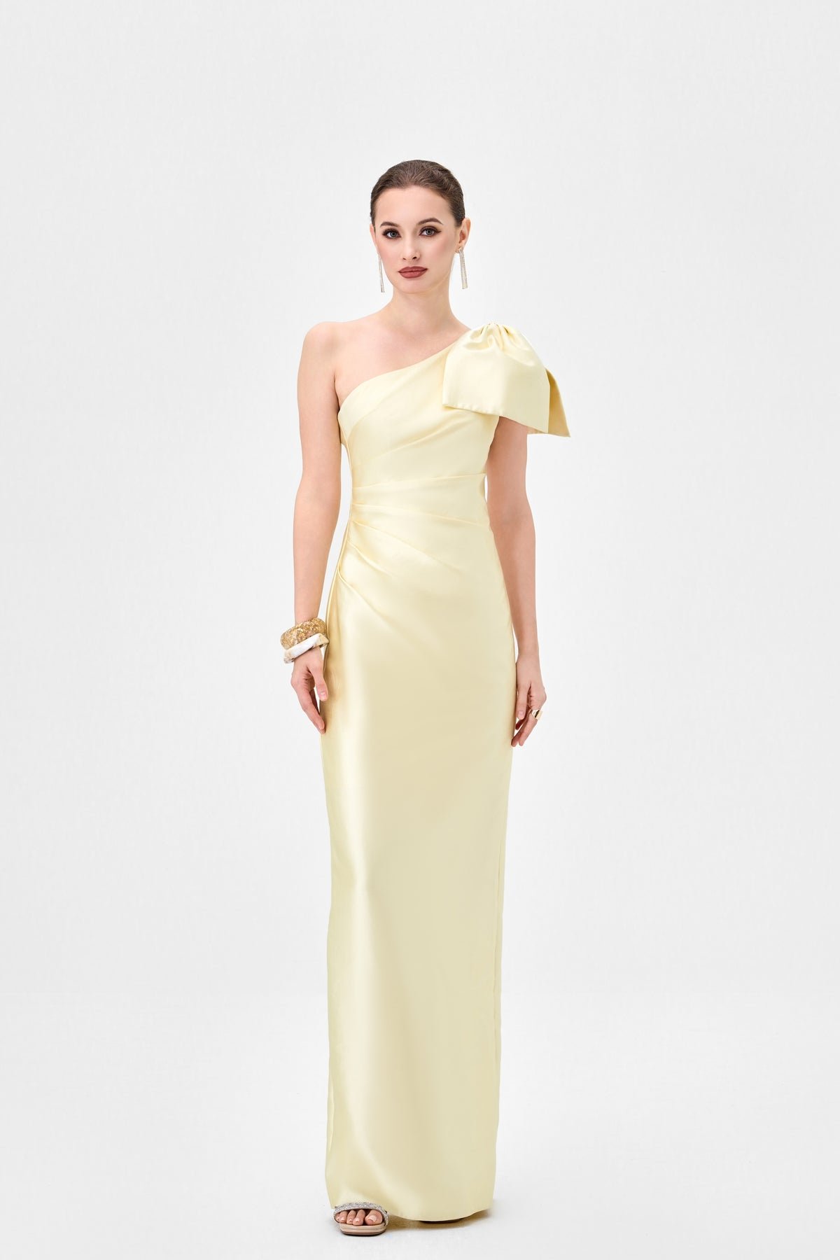 Aramy One Shoulder Bow Gown - Dress - Bariano