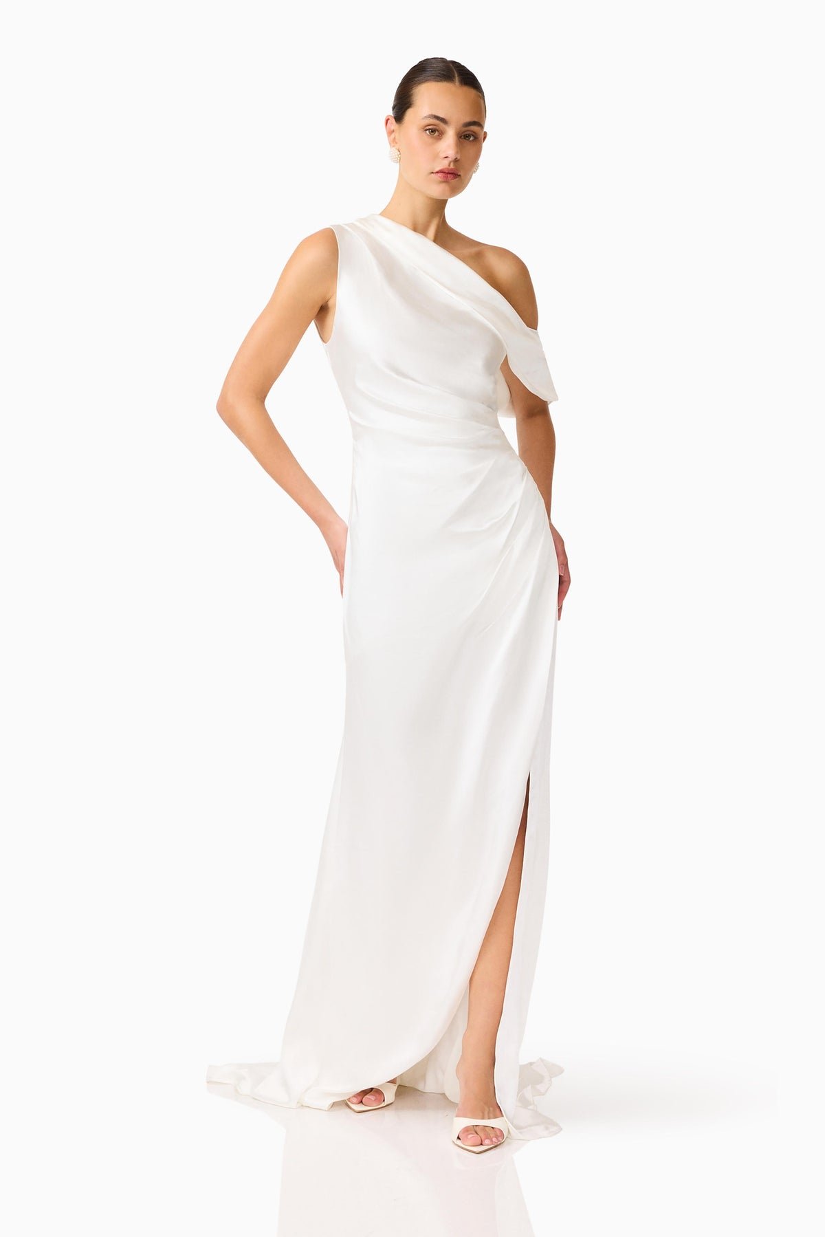 Erielle Draped One Shoulder Gown White - Dress - Elliatt