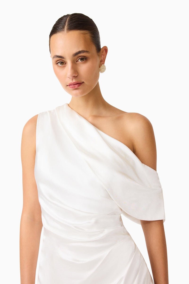 Erielle Draped One Shoulder Gown White - Dress - Elliatt