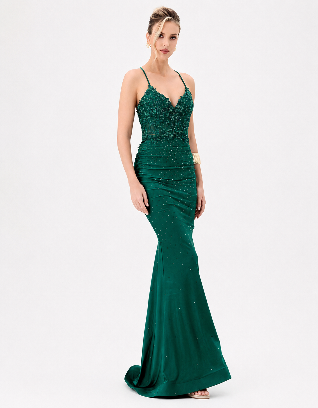 Indyanna Beaded V-Neck Gown Emerald - Dress - Bariano