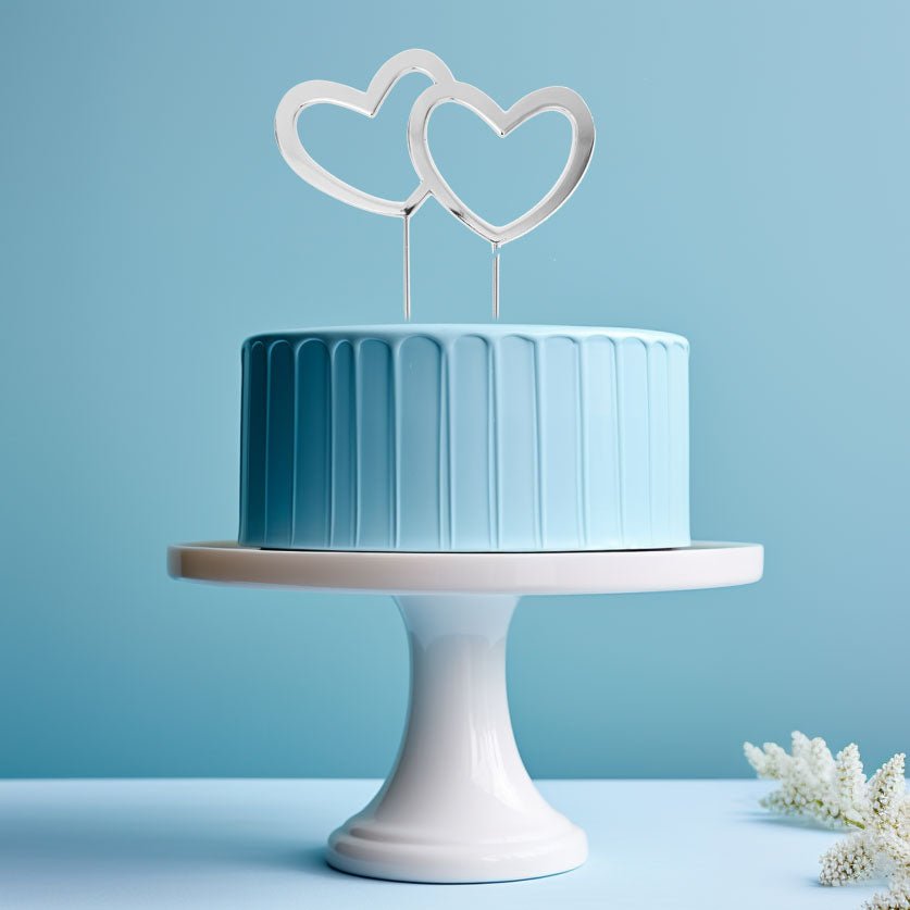 Silver Metal Cake Topper - Double Hearts - Giftware - Cake and Candle